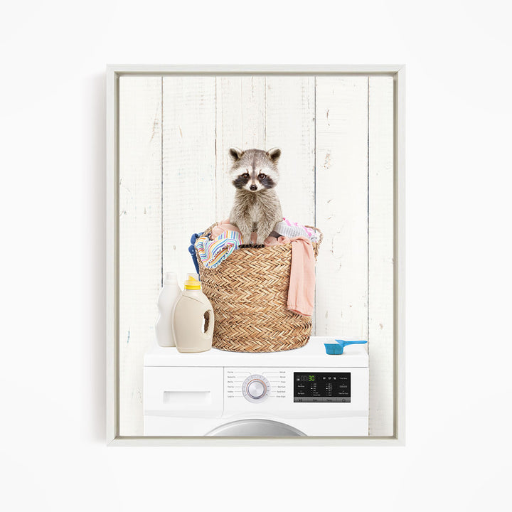Baby Raccoon in Laundry Basket on Washing Machine - Farmhouse Wall