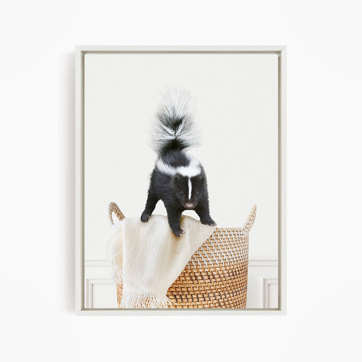 Skunk in Laundry Basket - Simple White Wall