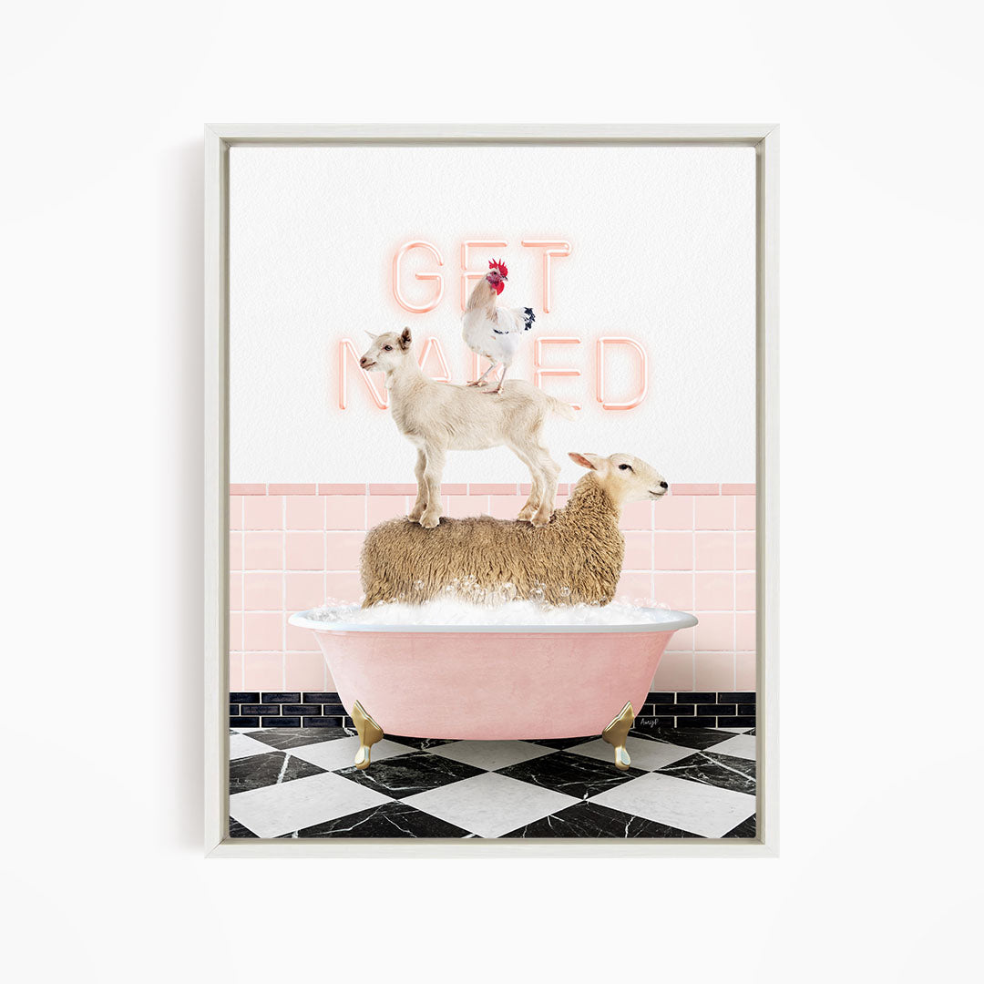 Stacked Farm Animals in Pink Get Naked Bath