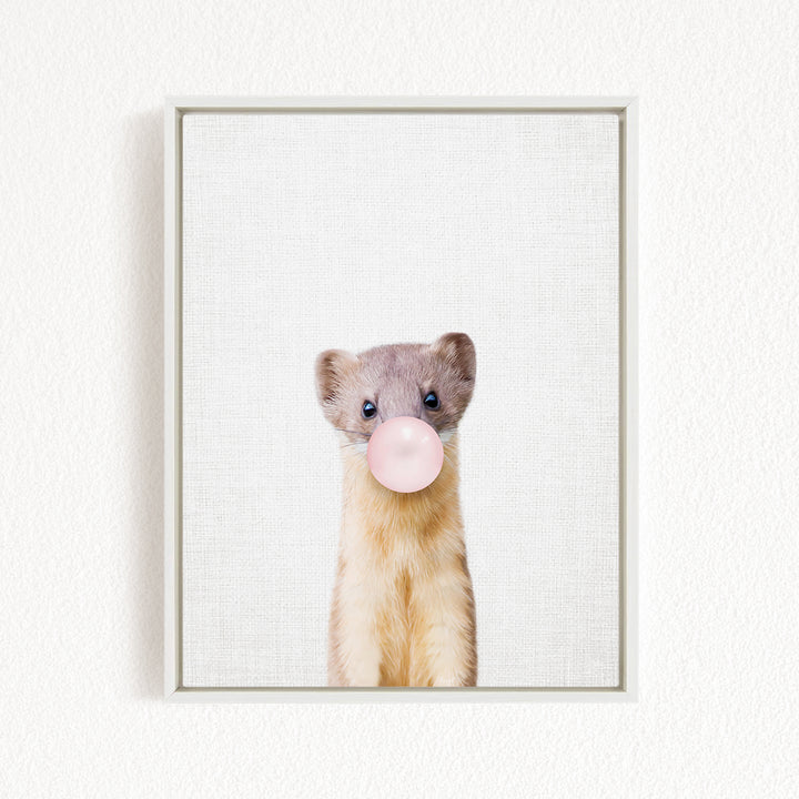 Baby Weasel Blowing Pink Bubble Gum