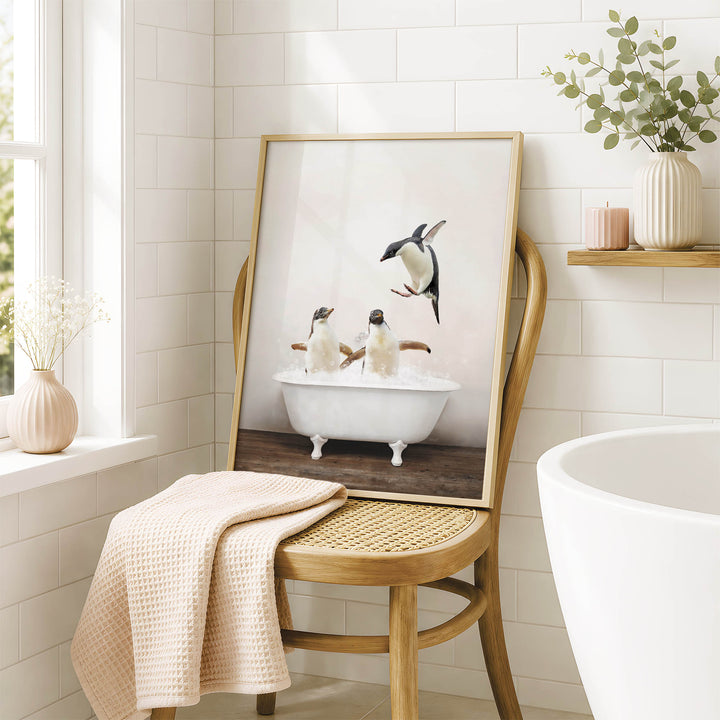 Penguins in Rustic Bath