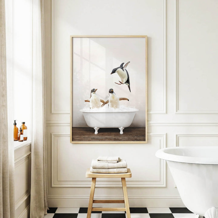Penguins in Rustic Bath