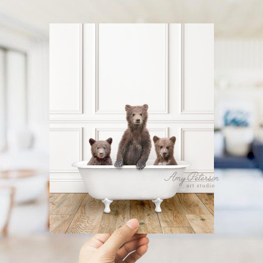 Three Bear Cubs in Traditional Panel Bath Style