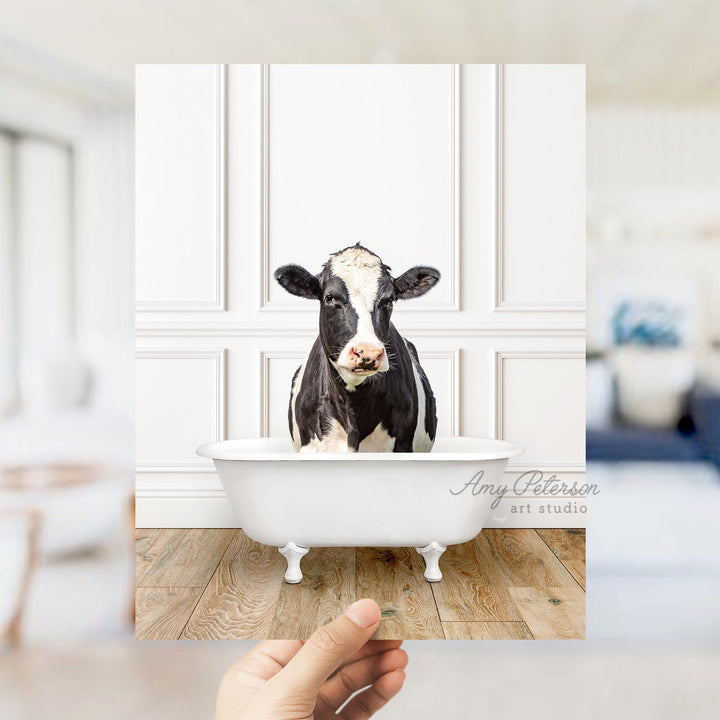 Black and White Cow in Traditional Panel Bath Style