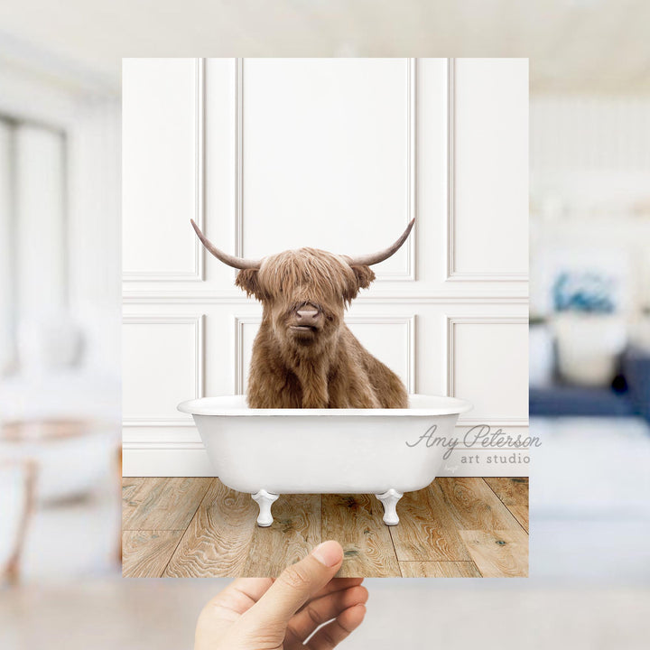 Highland Cow in Traditional Panel Bath Style