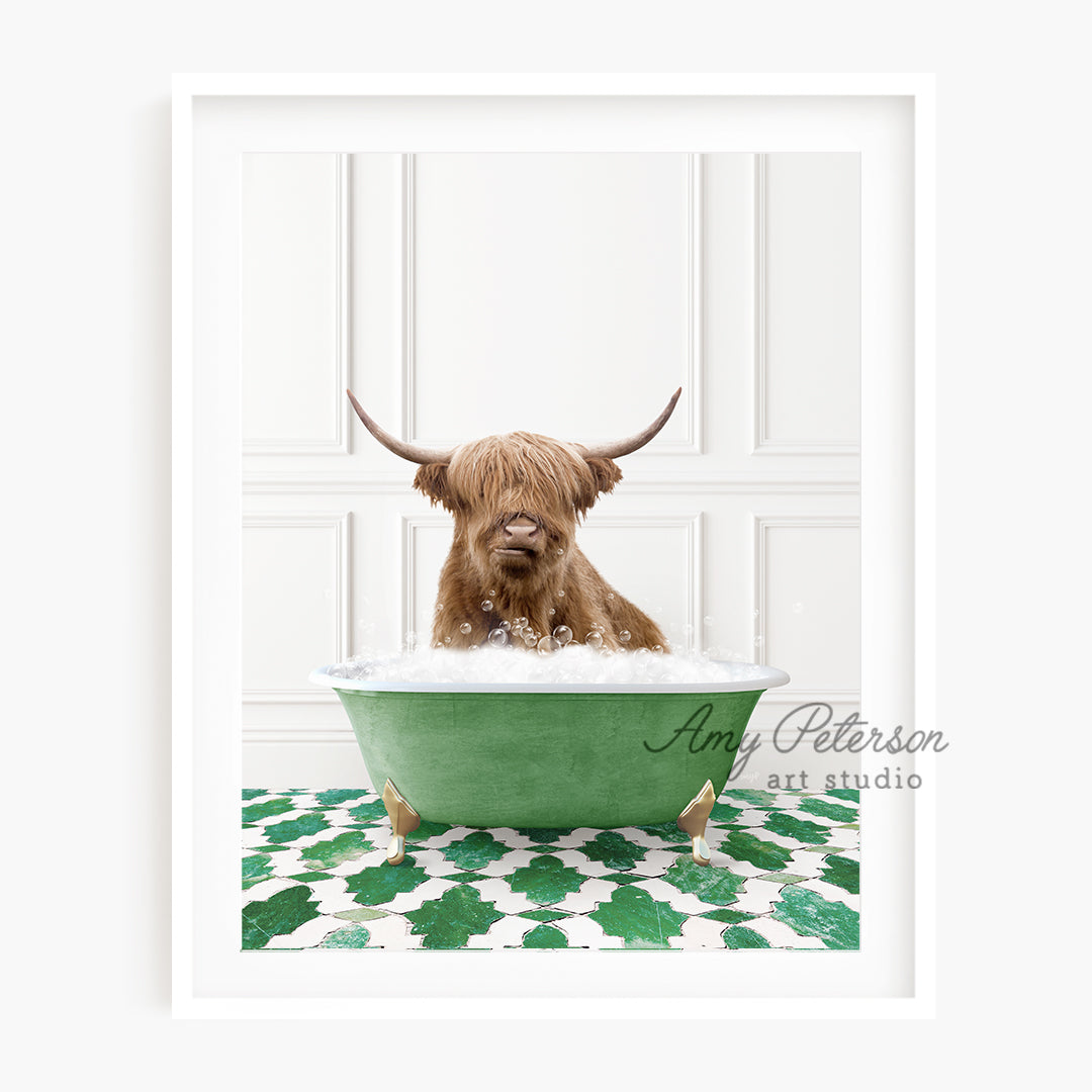 a brown dog sitting in a green bath tub