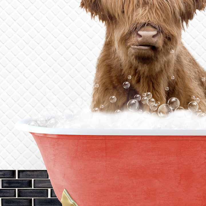 a dog sitting in a bathtub with bubbles