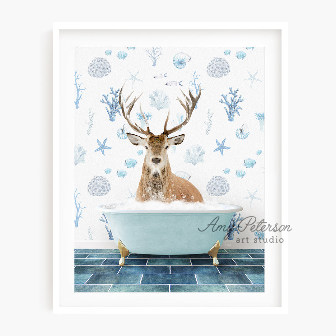 a picture of a deer in a bathtub