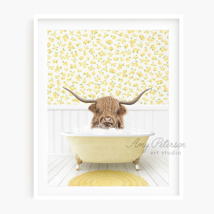 a picture of a bull with long horns in a bathtub