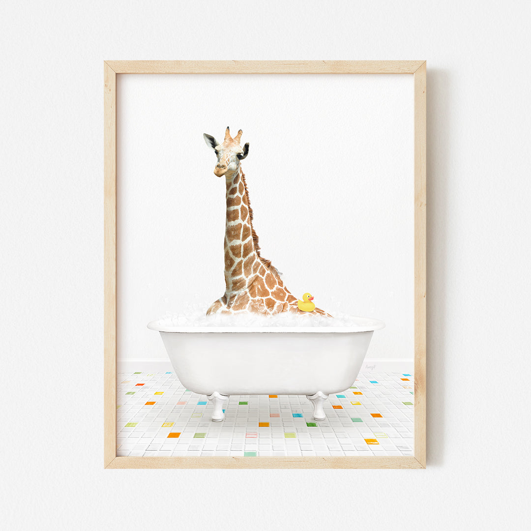 a picture of a giraffe in a bathtub