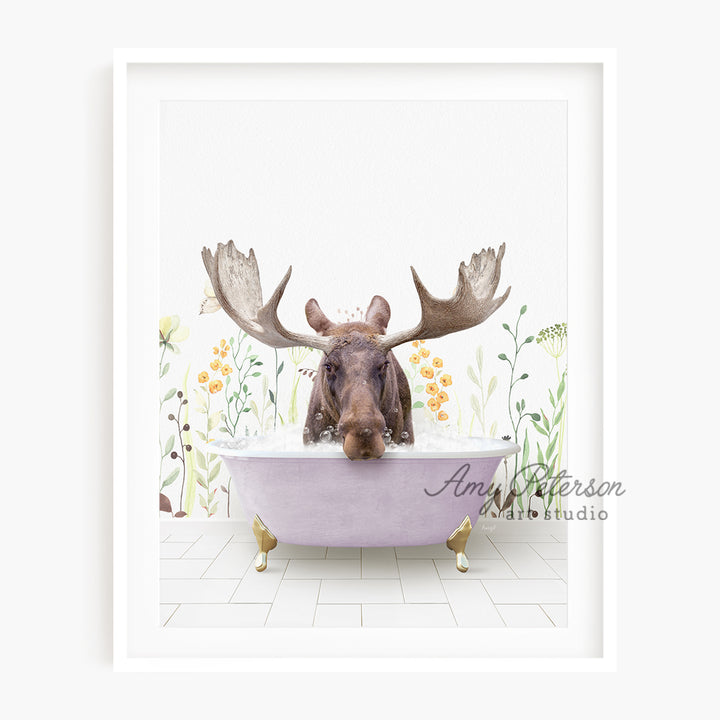 a moose is taking a bath in a bathtub