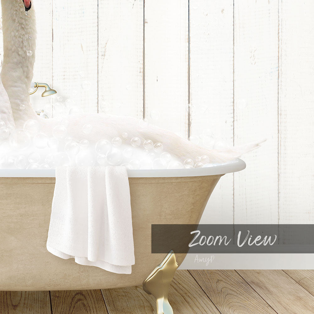A bathtub filled with bubbles, with a towel draped over the side and a wooden wall in the background.