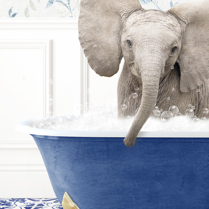 an elephant in a bathtub with bubbles of water