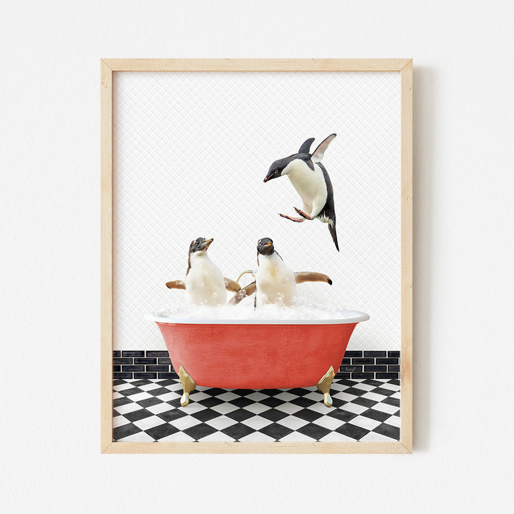 a picture of a group of penguins in a bathtub