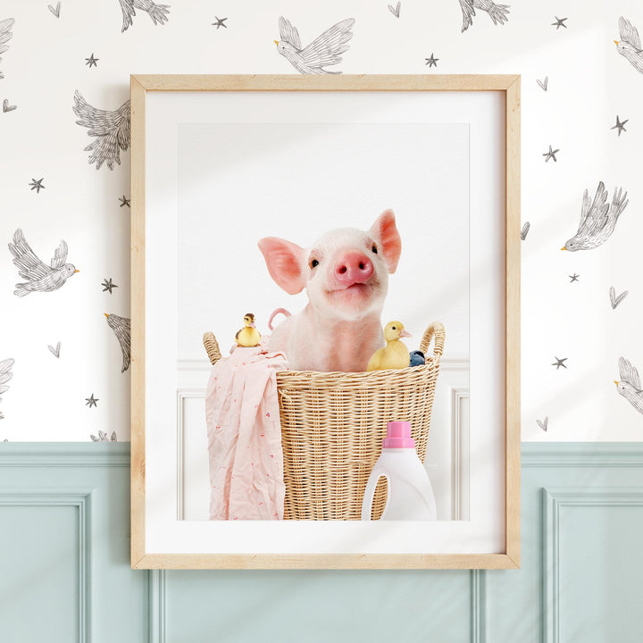 a picture of a pig in a basket