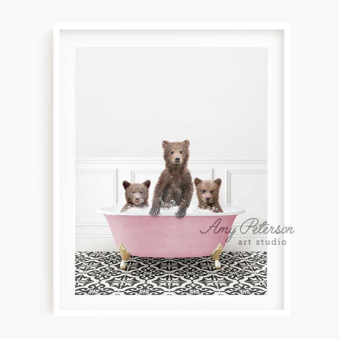 a picture of three bears in a bathtub