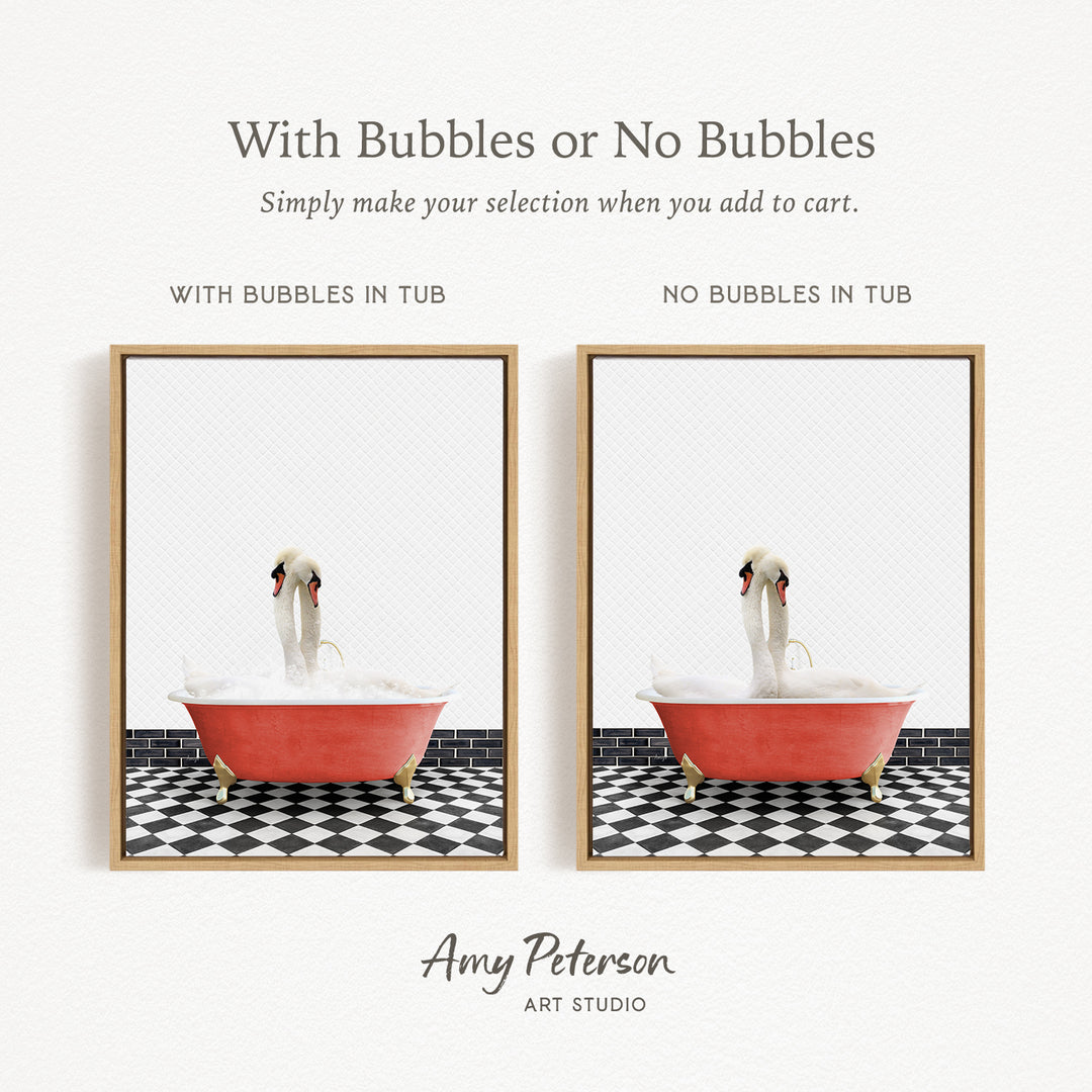 The image is a collage of two framed pictures, each depicting a dog sitting in a bathtub. The dog in the bathtub has bubbles, while the other dog does not have bubbles. The collage is titled "With Bubbles or No Bubbles" and is created by Amy Peterson from Art Studio.