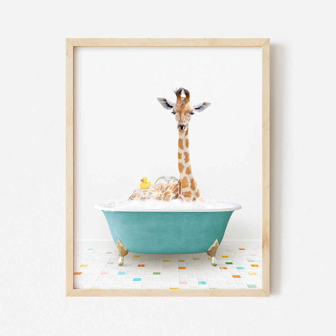 a picture of a giraffe in a bathtub