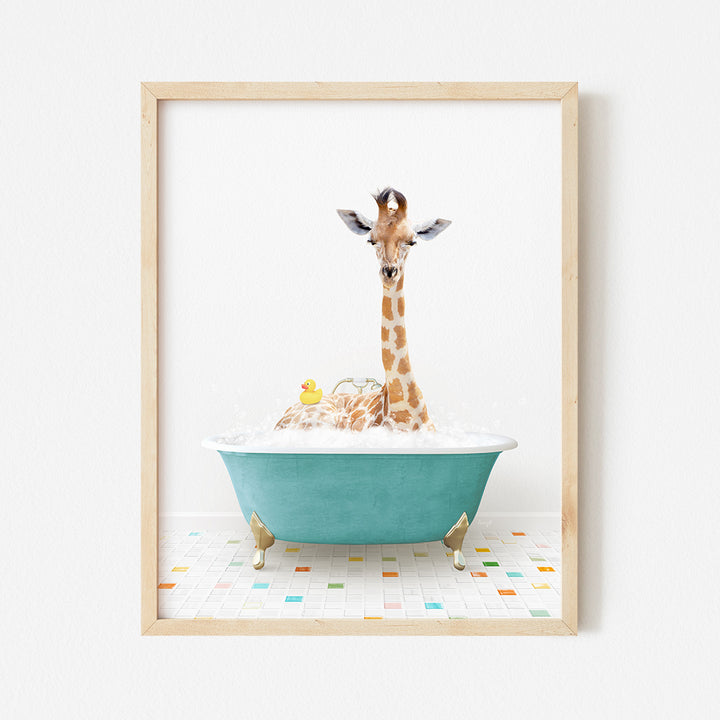 a picture of a giraffe in a bathtub