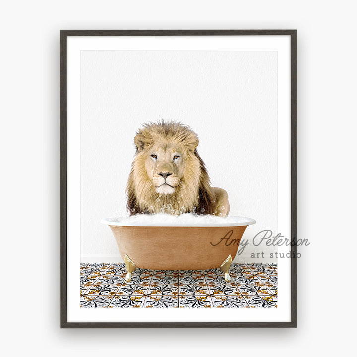 a picture of a lion in a bathtub