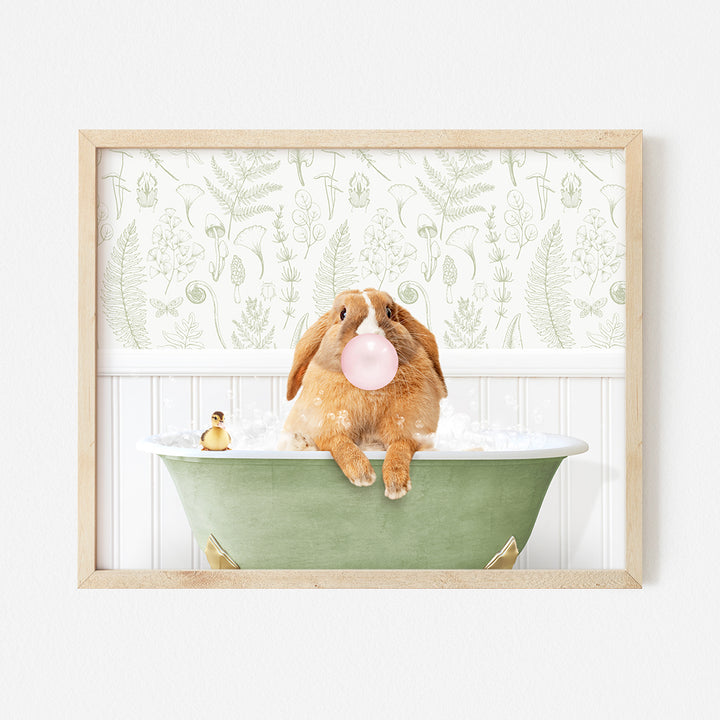 a rabbit in a bathtub with a bubble in its mouth