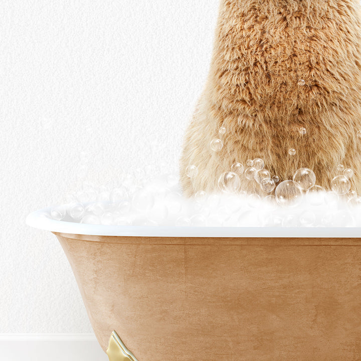 a bear is sitting in a bathtub full of bubbles