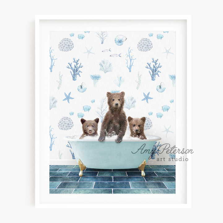 a picture of three bears in a bathtub