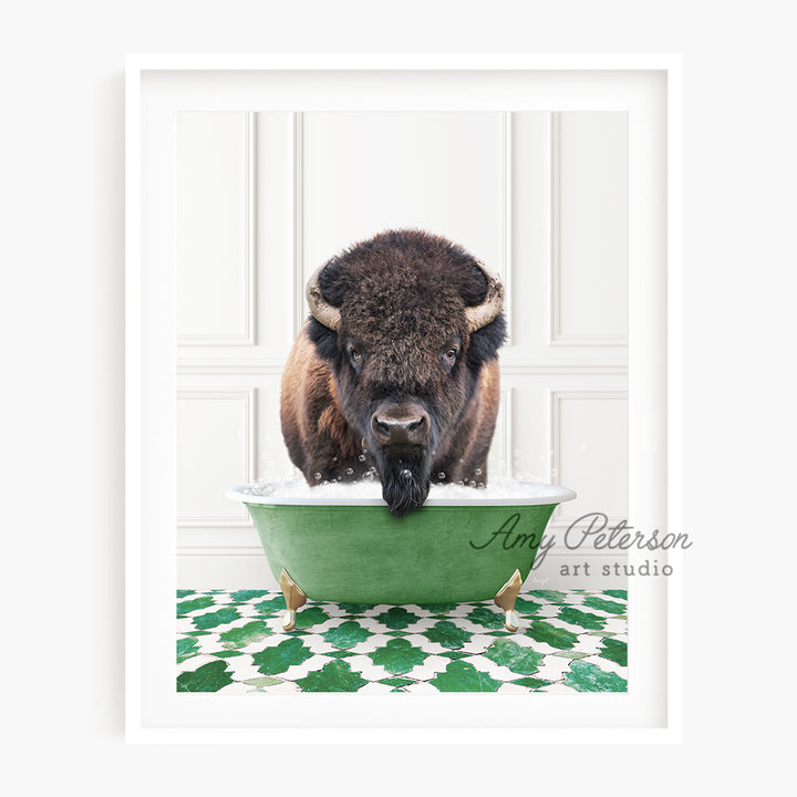 a picture of a bison in a bath tub