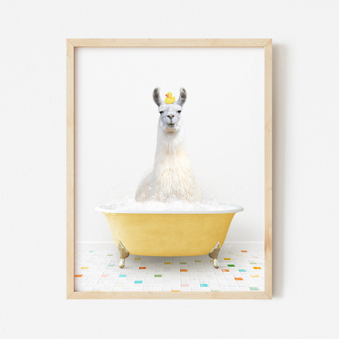 a llama in a bathtub with a crown on its head