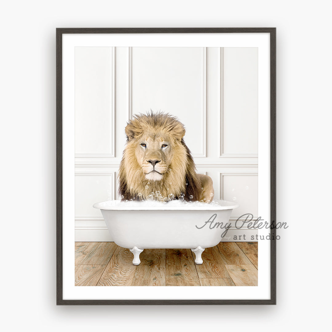 a picture of a lion in a bathtub