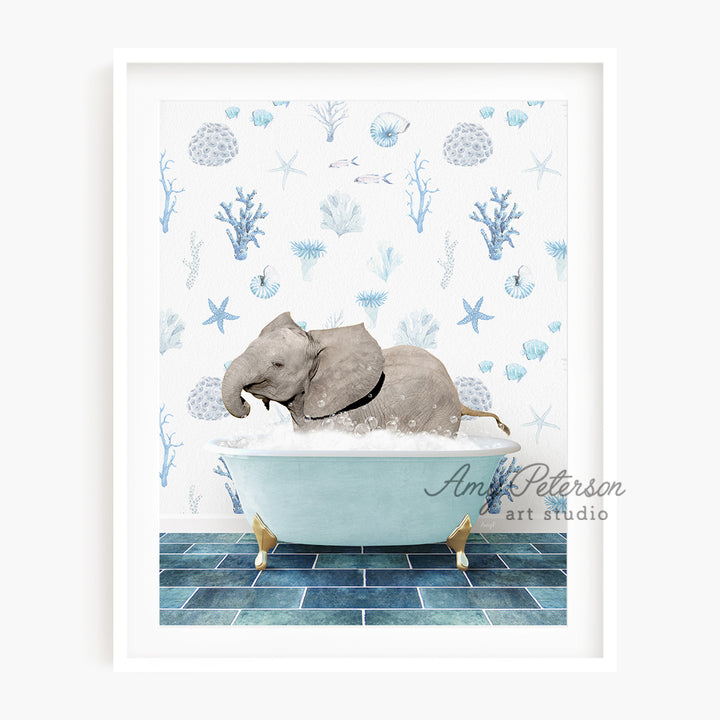 a picture of an elephant in a bathtub