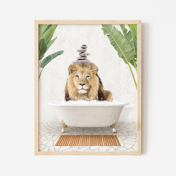 a picture of a lion in a bathtub