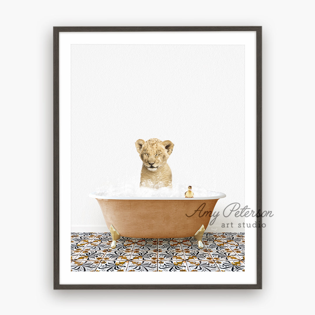 a picture of a baby lion in a bathtub