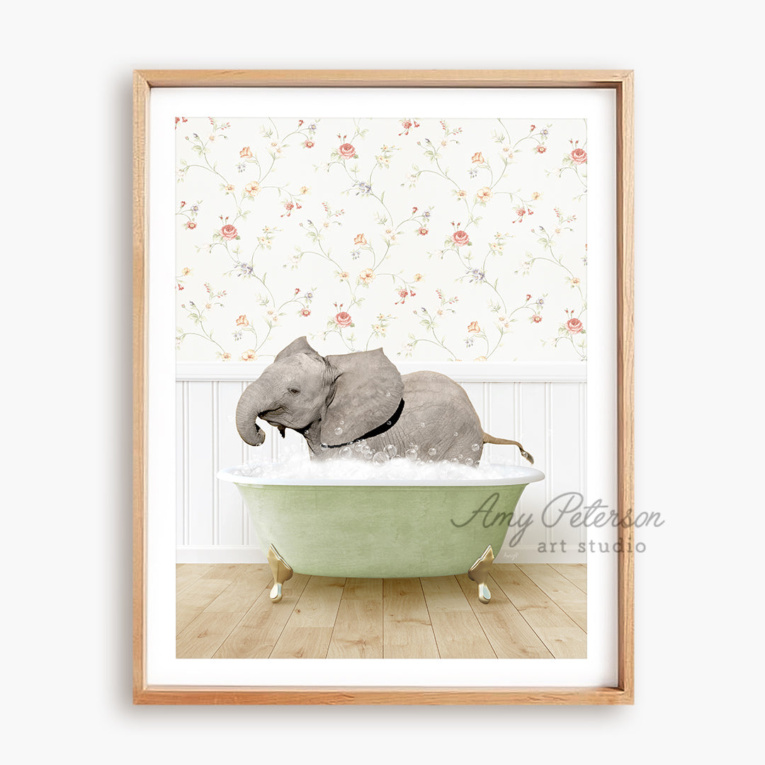 a picture of an elephant in a bathtub