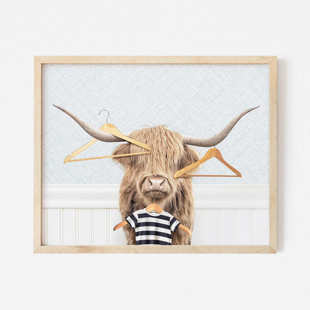 a picture of a bull with a pair of scissors on it's head