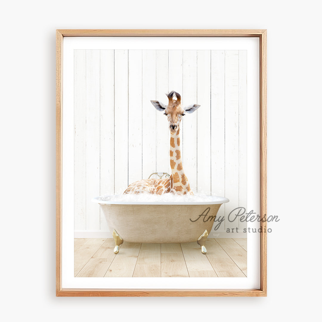 a picture of a giraffe in a bathtub