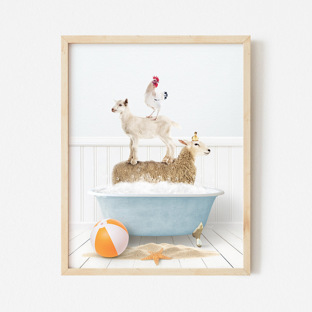 a picture of a dog and a sheep in a bathtub