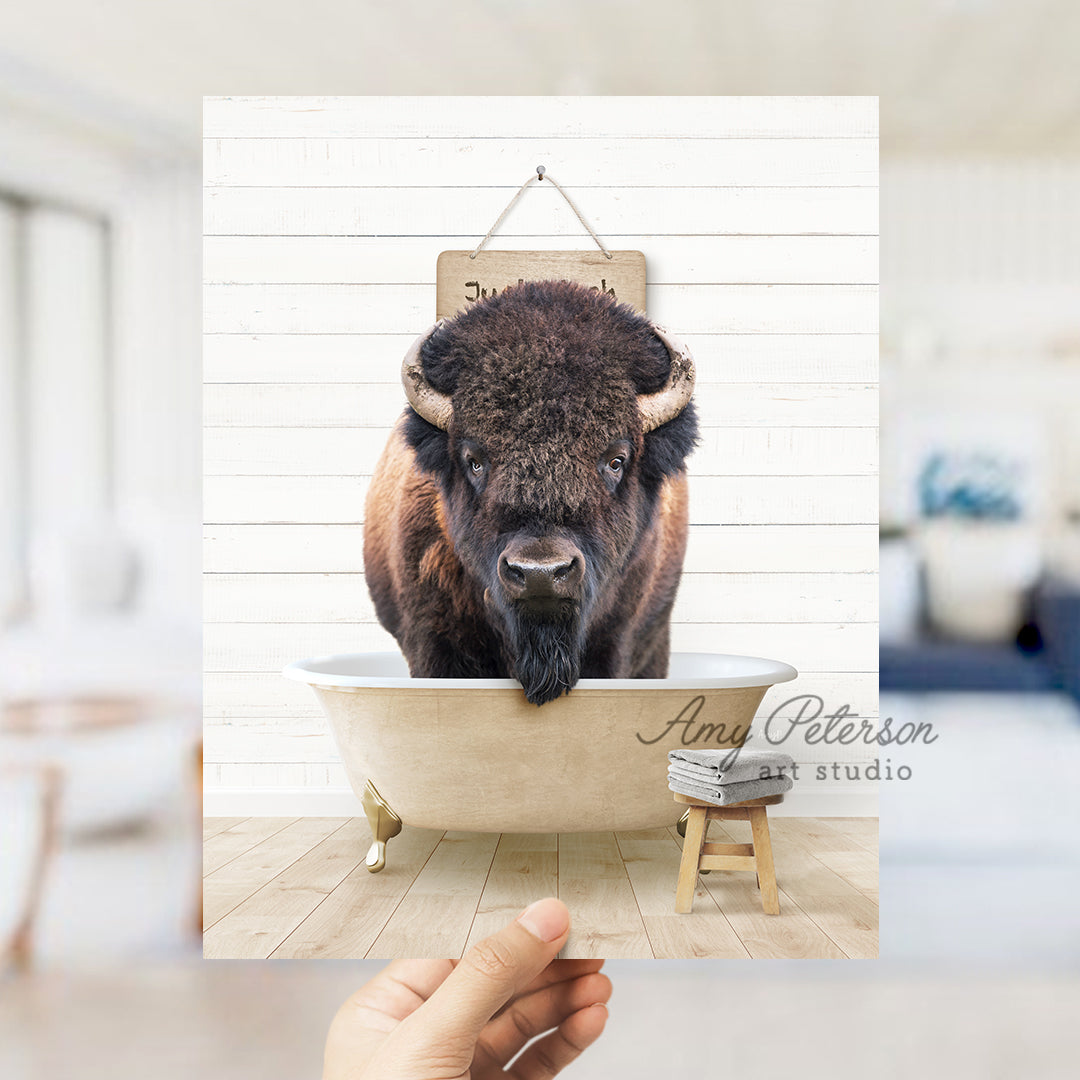 a picture of a bison in a bathtub