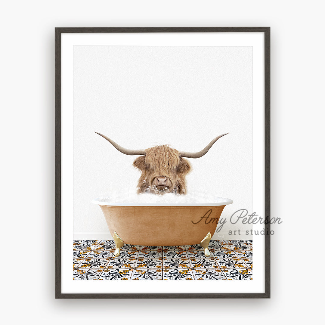 a picture of a bull in a bathtub