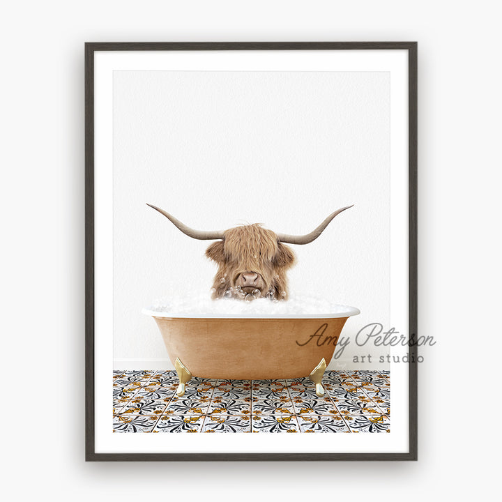 a picture of a bull in a bathtub