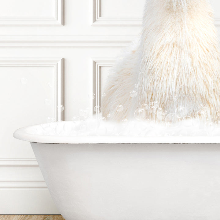 a stuffed animal sitting in a bathtub filled with water