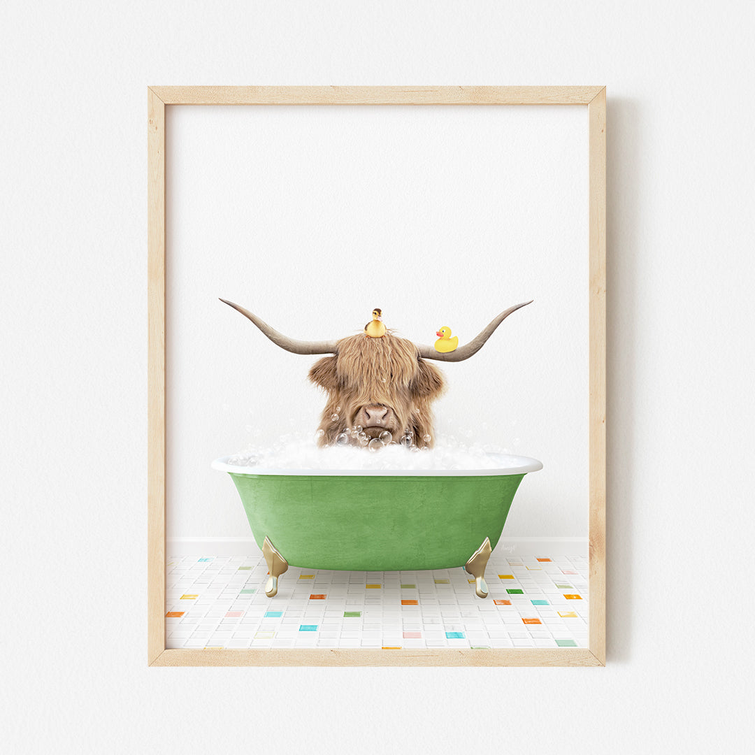 a picture of a bull in a bathtub