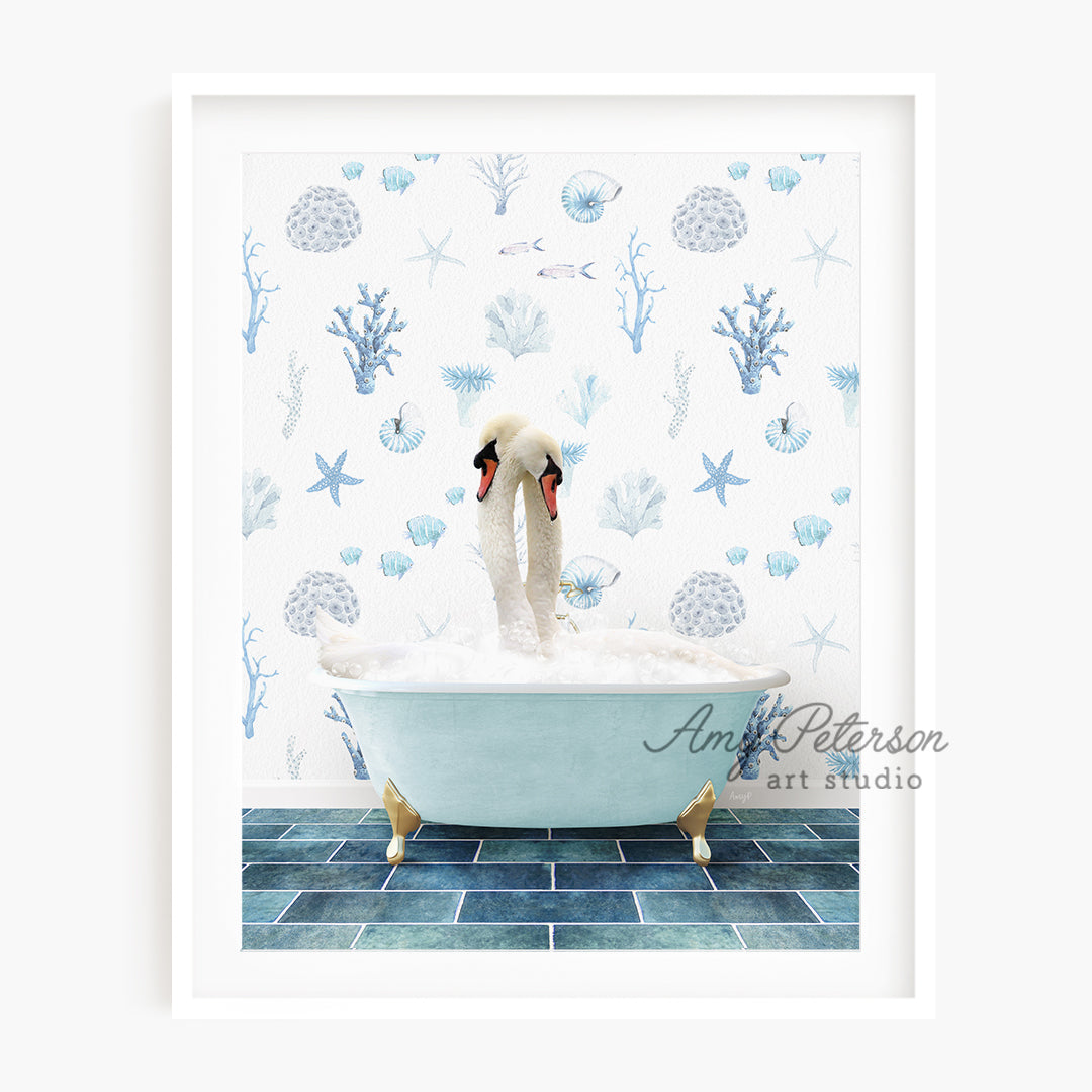 a picture of a swan in a bathtub