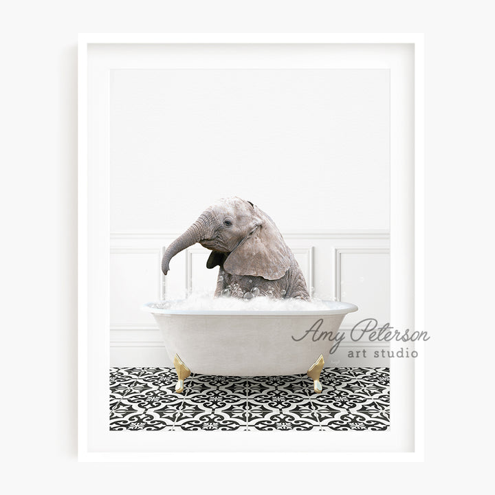 a picture of an elephant in a bathtub