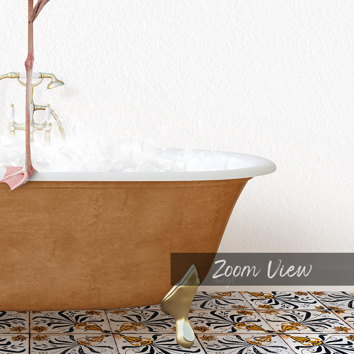 a bathtub filled with water and a towel hanging on a rack next to it.
