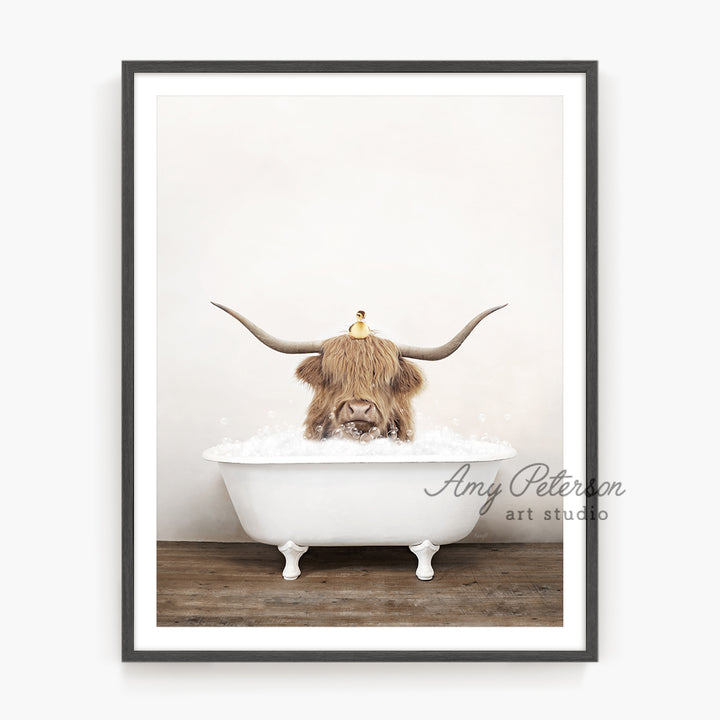 a picture of a bull with horns in a bathtub