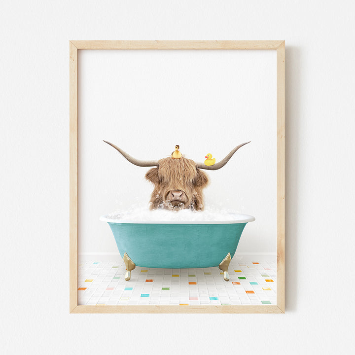 a picture of a bull in a bath tub