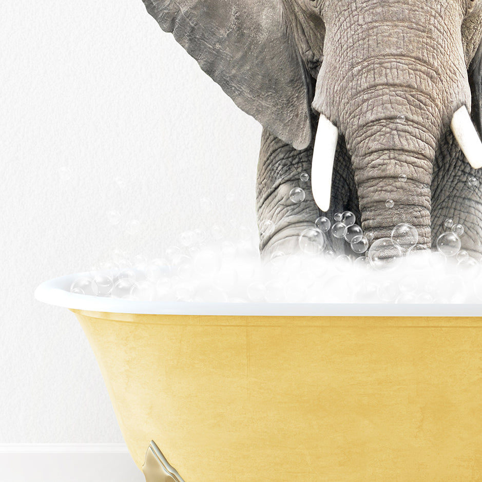 an elephant is taking a bath in a bathtub