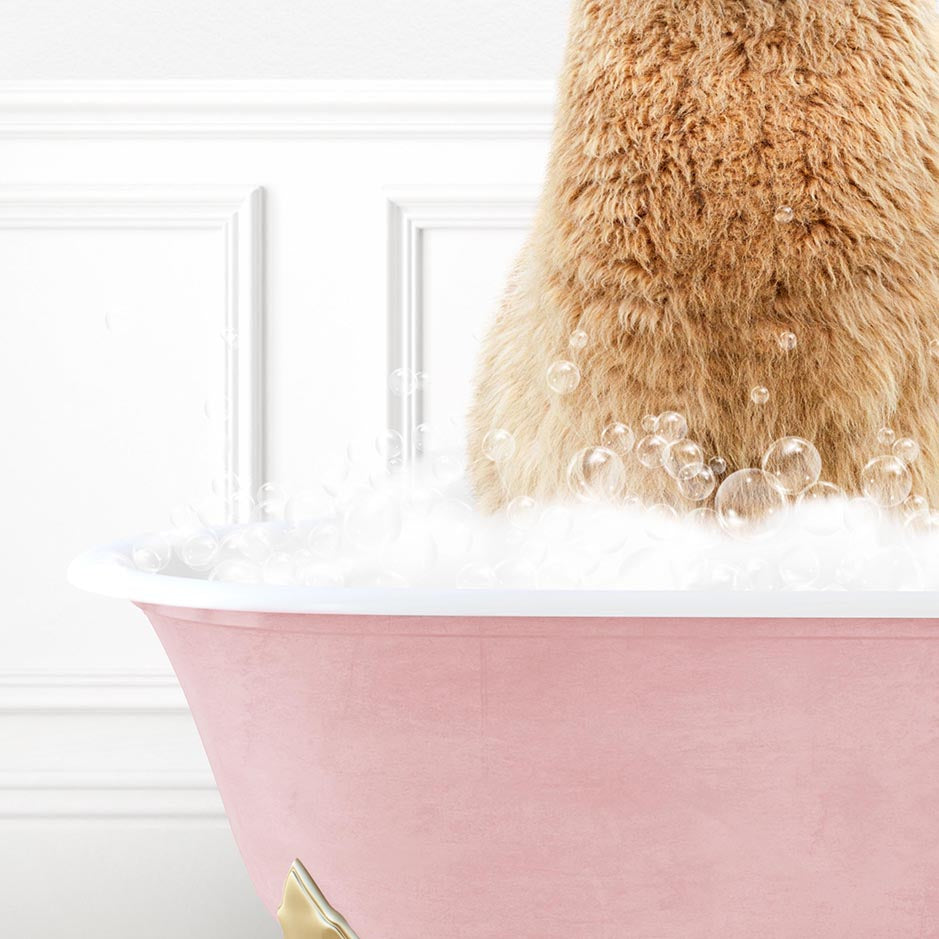 Alpaca in Stencil Tile with Pink Bathtub Bath