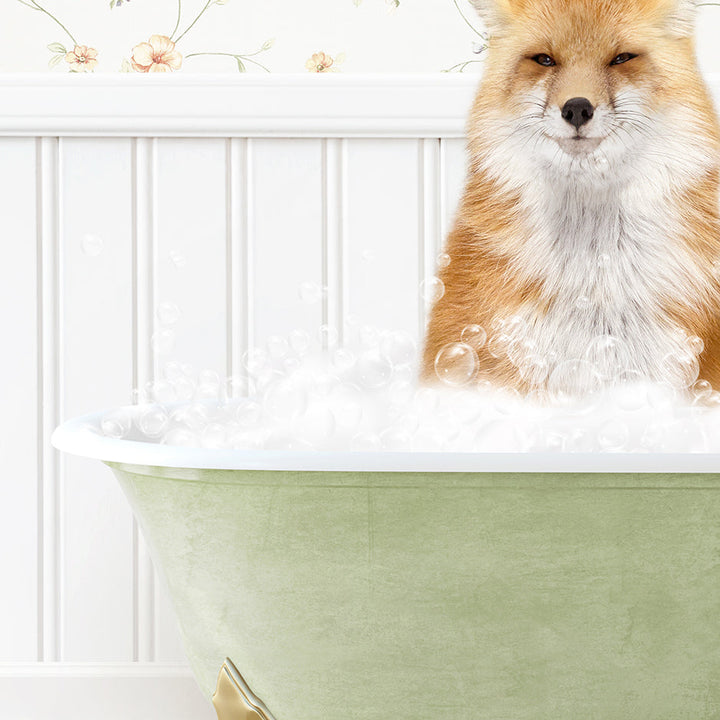 a dog sitting in a bathtub full of bubbles